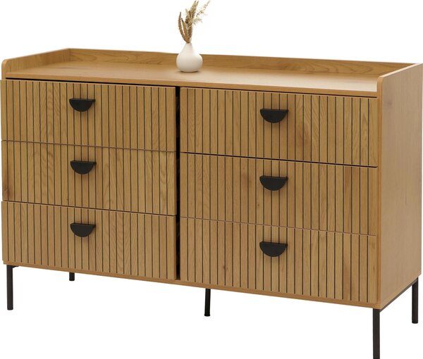 Komoda HWC-O39, skíka s vysokou deskou, 6 zásuvek melamin MDF 80x120x44cm pírodní
