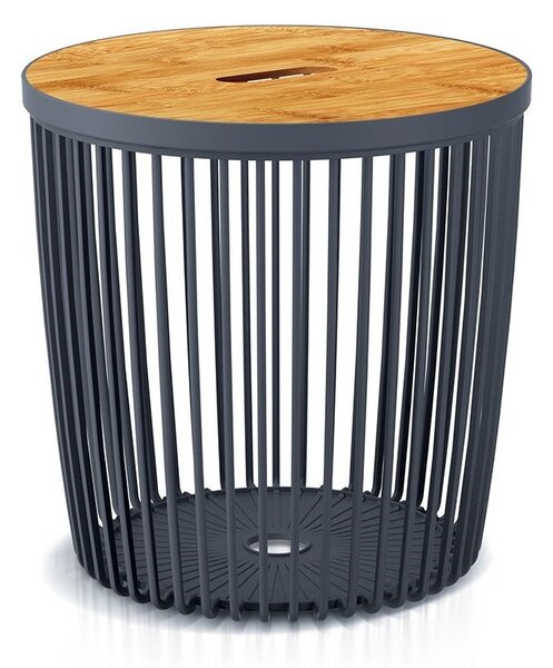 Univerzální koš s bambusovým víkem, 35 l, přírodní dřevo / antracit