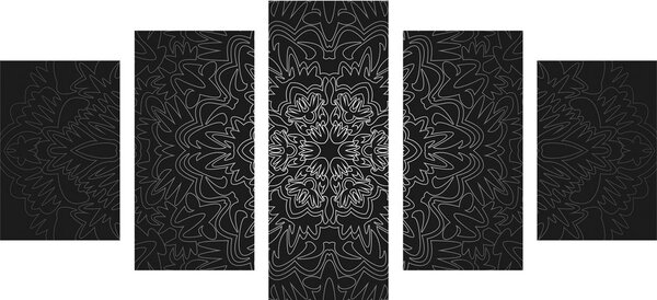 5-dílný obraz ornamentální Mandala v černobílém provedení