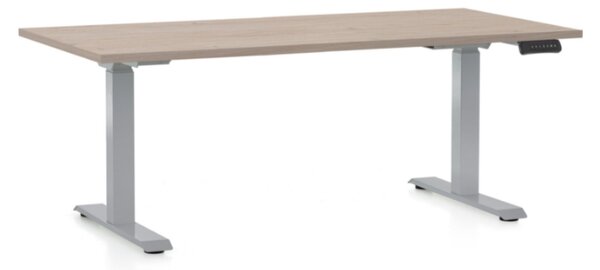 Výškově nastavitelný stůl OfficeTech D, 160 x 80 cm, šedá podnož, dub