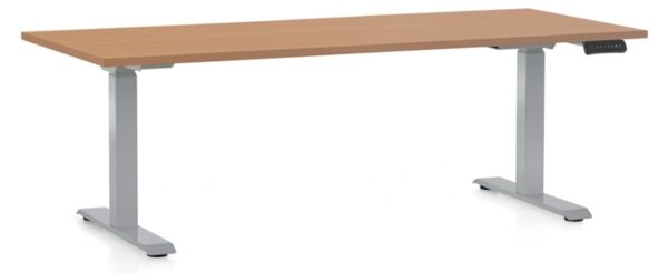 Výškově nastavitelný stůl OfficeTech D, 180 x 80 cm, šedá podnož, buk