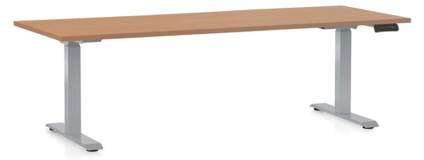 Výškově nastavitelný stůl OfficeTech D, 200 x 80 cm, šedá podnož, buk
