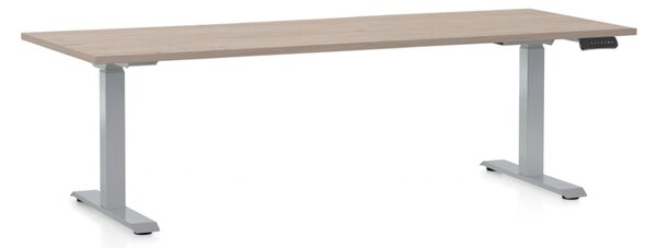 Výškově nastavitelný stůl OfficeTech D, 200 x 80 cm, šedá podnož, dub