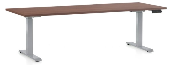 Výškově nastavitelný stůl OfficeTech D, 200 x 80 cm, šedá podnož, ořech