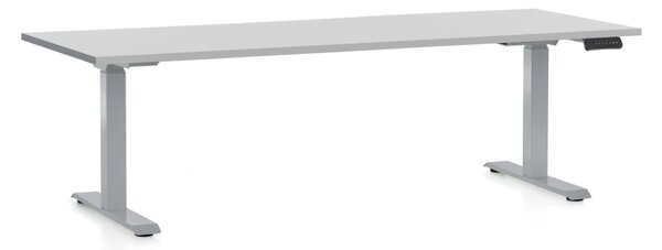 Výškově nastavitelný stůl OfficeTech D, 200 x 80 cm, šedá podnož, světle šedá