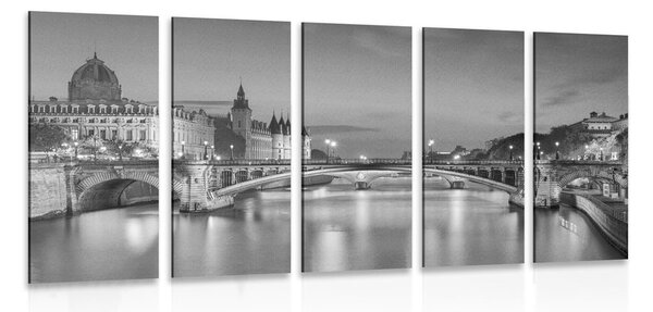 5-dílný obraz oslňující panorama Paříže v černobílém provedení