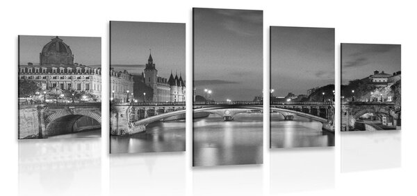 5-dílný obraz oslňující panorama Paříže v černobílém provedení