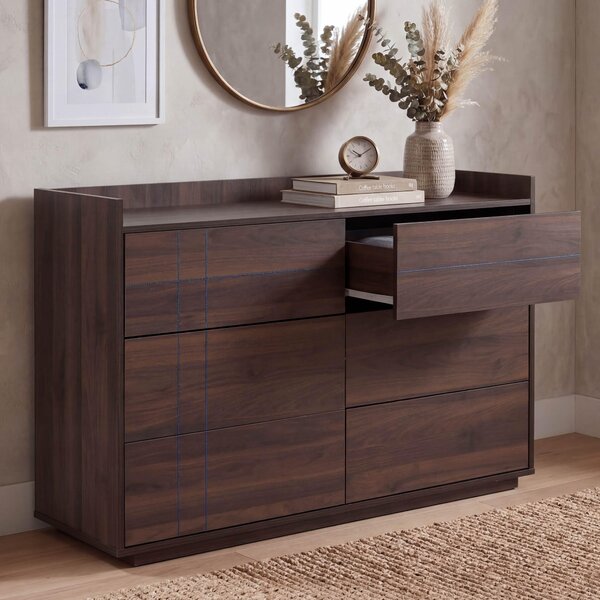 Komoda HWC-P44, píborník, 6 zásuvek s funkcí push-to-open, MDF 83 x 120 x 40 cm vzhled oechu