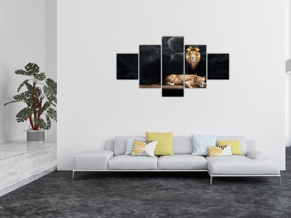 Obraz - Lev a lvice v oblacích (125x70 cm)