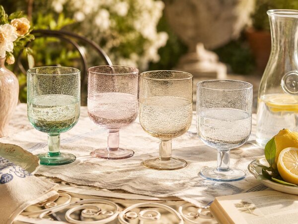 4ks barevná sklenička na noze s bublinkami Louise - Ø8*13cm / 360ml - J-Line by Jolipa