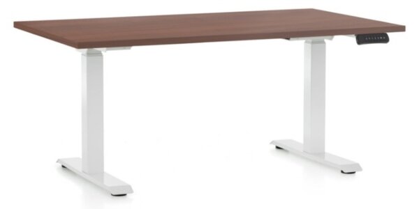 Výškově nastavitelný stůl OfficeTech C, 120 x 80 cm, bílá podnož, ořech