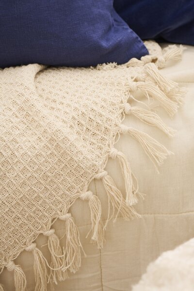 Bavlněný přehoz Cream Waffle Pattern 130 × 160 cm