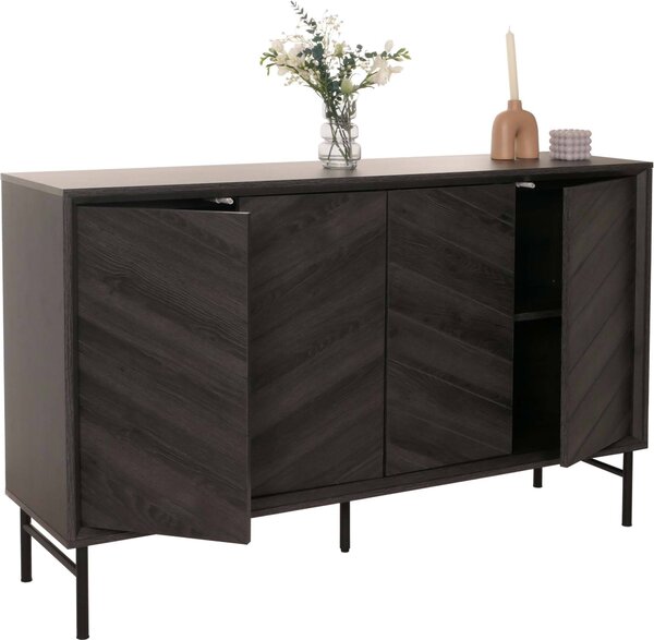 Píborník HWC-M50, skí komoda vysoká píborník, 94x151x40cm tmav edá