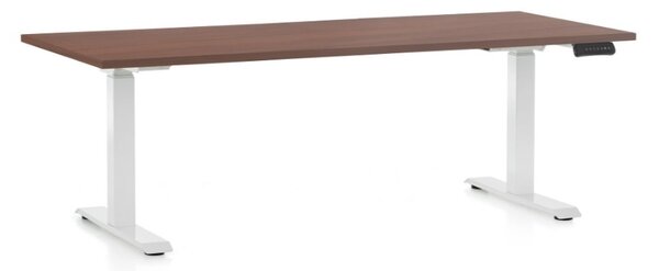 Výškově nastavitelný stůl OfficeTech C, 180 x 80 cm, bílá podnož, ořech