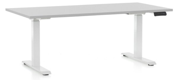 Výškově nastavitelný stůl OfficeTech C, 160 x 80 cm, bílá podnož, světle šedá