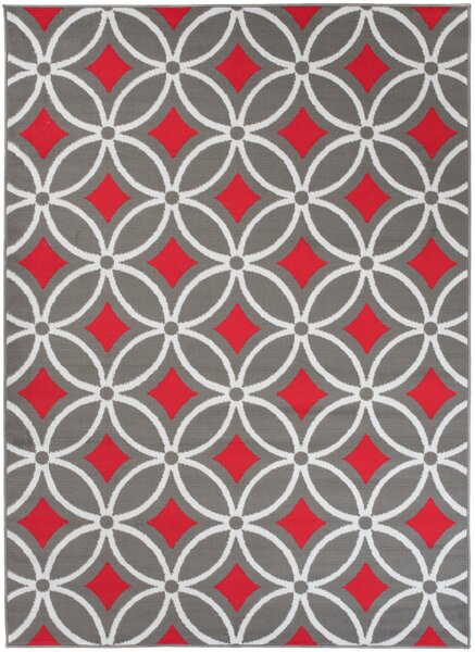 Chemex Kusový koberec Maya - geometrické tvary 3 - šedý/červený Rozměr koberce: 80x150 cm
