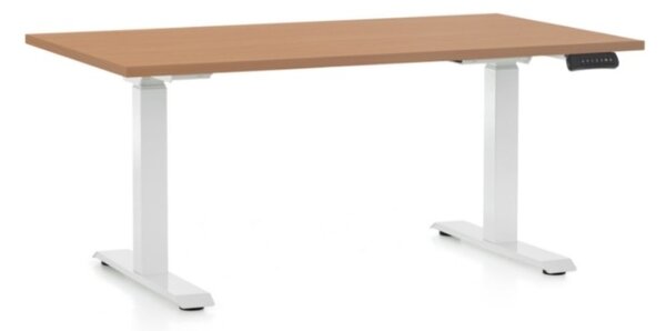 Výškově nastavitelný stůl OfficeTech C, 120 x 80 cm, bílá podnož, buk