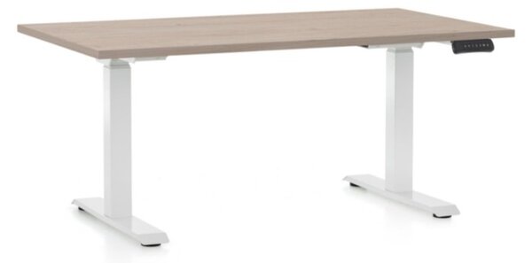 Výškově nastavitelný stůl OfficeTech C, 120 x 80 cm, bílá podnož, dub