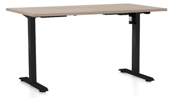 Výškově nastavitelný stůl OfficeTech A, 120 x 80 cm, černá podnož, dub