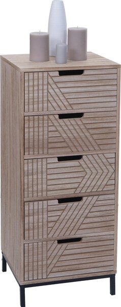 Komoda HWC-N90, skíka highboard, 3D design 5 zásuvek dřevo kov 84x35x29cm píroda
