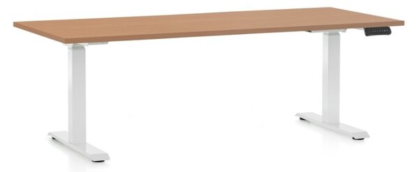 Výškově nastavitelný stůl OfficeTech C, 180 x 80 cm, bílá podnož, buk
