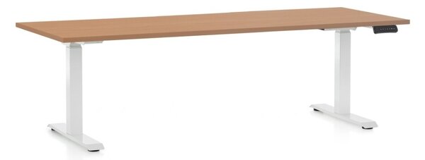 Výškově nastavitelný stůl OfficeTech C, 200 x 80 cm, bílá podnož, buk