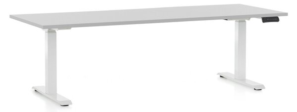 Výškově nastavitelný stůl OfficeTech C, 200 x 80 cm, bílá podnož, světle šedá