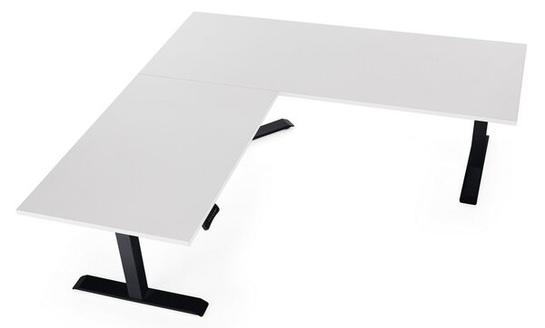 Výškově nastavitelný stůl OfficeTech Angle, 180 x 200 cm, černá podnož, světle šedá