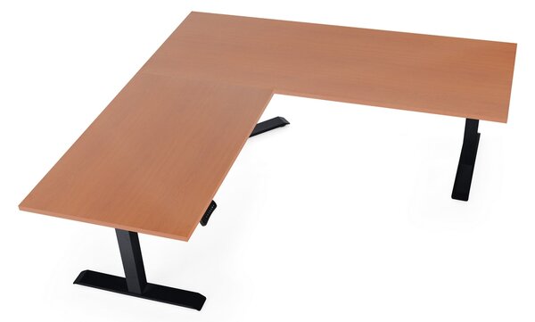 Výškově nastavitelný stůl OfficeTech Angle, 180 x 200 cm, černá podnož, třešeň
