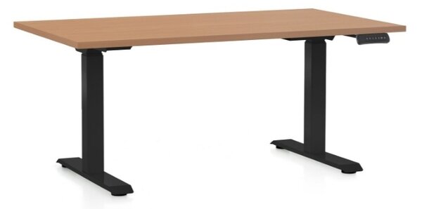 Výškově nastavitelný stůl OfficeTech C, 120 x 80 cm, černá podnož, buk