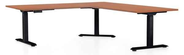 Výškově nastavitelný stůl OfficeTech Angle, 180 x 200 cm, černá podnož, třešeň