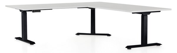 Výškově nastavitelný stůl OfficeTech Angle, 180 x 200 cm, černá podnož, světle šedá