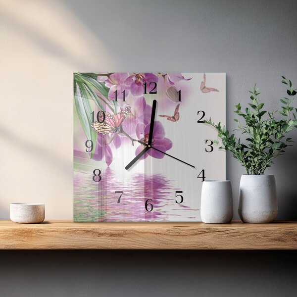 Skleněné hodiny na stěnu Motýli zskc-30x30-00178819