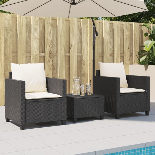 3dílný bistro set s poduškami černý polyratan