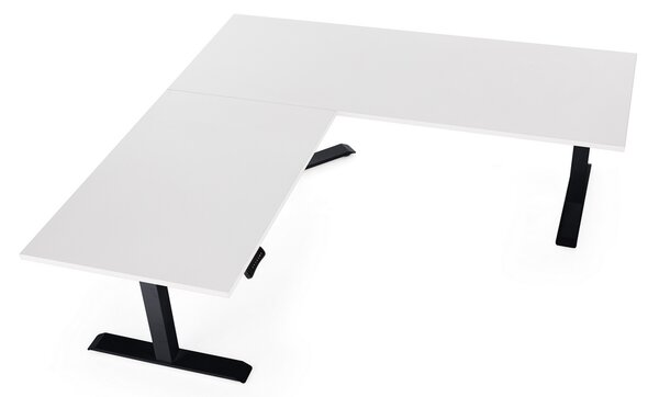Výškově nastavitelný stůl OfficeTech Angle, 180 x 200 cm, černá podnož, bílá