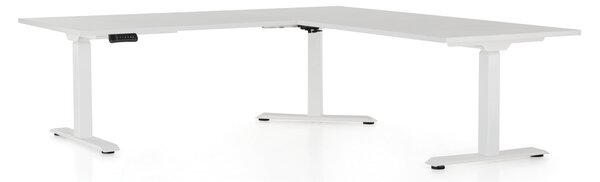 Výškově nastavitelný stůl OfficeTech Angle, 180 x 200 cm, bílá podnož, světle šedá