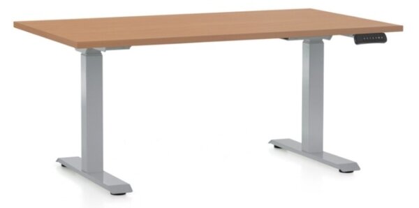 Výškově nastavitelný stůl OfficeTech D, 120 x 80 cm, šedá podnož, buk