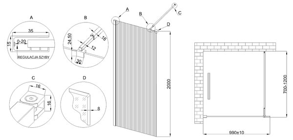 Invena sprchová zástěna walk-in 100 cm chrom polomatný/vzorované sklo AK-32-109
