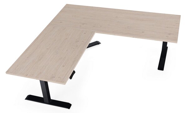 Výškově nastavitelný stůl OfficeTech Angle, 180 x 200 cm, černá podnož, dub