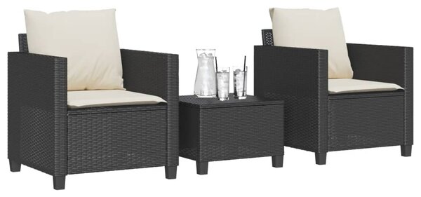 3dílný bistro set s poduškami černý polyratan