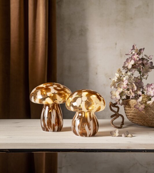 Svítící LED dekorace Funghi Brown Glass 17 cm