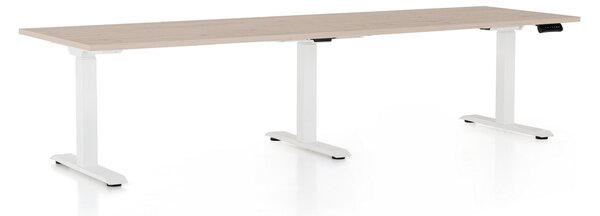 Výškově nastavitelný stůl OfficeTech Long, 260 x 80 cm, bílá podnož, dub