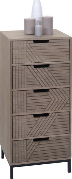 Komoda HWC-N90, skíka highboard, 3D design 5 zásuvek dřevo kov 84x35x29cm edohndá
