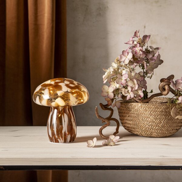 Svítící LED dekorace Funghi Brown Glass 17 cm