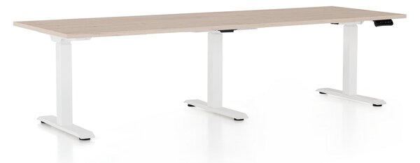 Výškově nastavitelný stůl OfficeTech Long, 240 x 80 cm, bílá podnož, dub