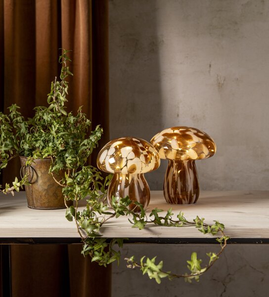 Svítící LED dekorace Funghi Brown Glass 15 cm