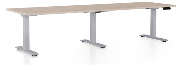 Výškově nastavitelný stůl OfficeTech Long, 260 x 80 cm, šedá podnož, dub