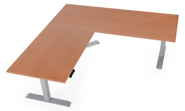 Výškově nastavitelný stůl OfficeTech Angle, 180 x 200 cm, šedá podnož, třešeň