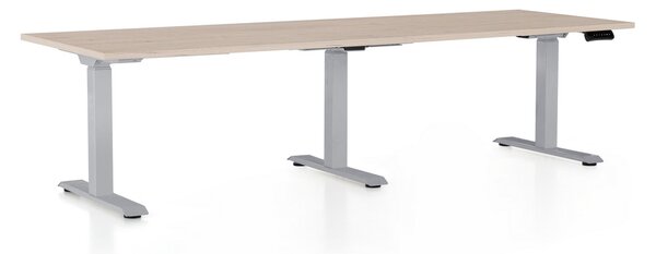 Výškově nastavitelný stůl OfficeTech Long, 240 x 80 cm, šedá podnož, dub