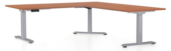 Výškově nastavitelný stůl OfficeTech Angle, 180 x 200 cm, šedá podnož, třešeň